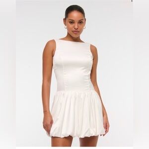 Abercrombie High-Neck Bubble Hem Mini Dress White